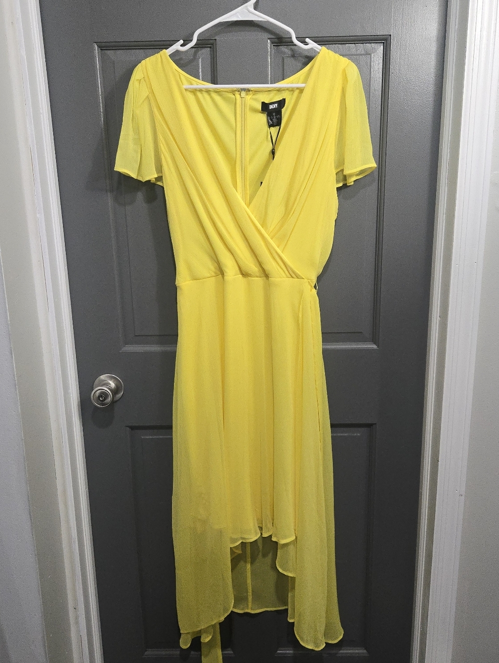 Flutter Hem Faux Wrap Dress